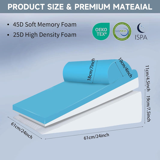 Bed Wedge Pillow for Sleeping, 3 Pcs Adjustable Height 4.5&7.5&12 Inch Triangle Pillow Wedge for Post Surgery, Acid Reflux, Snoring, Legs Pain Relief (Gray)