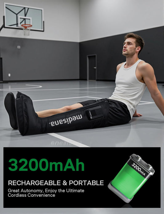 Medisana Leg Compression Massager, Cordless Rechargeable Air Pressure Boot with Multi-Customize Modes, Intensities & Timer, Leg Compression for Circulation (1 Pack)