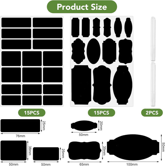 465 Chalkboard Labels for Jars and Containers with 2 White Chalk Markers | Waterproof, Reusable Labels In Assorted Sizes And Shapes; Sticks To Glass, Plastic, Metal, Wood, And Ceramic