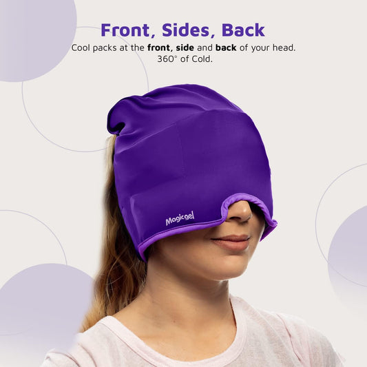 Magic Gel Migraine Ice Head Wrap - Real Migraine & Headache Relief | The Original Headache Cap | Cold, Comfortable, Dark & Cool; Endorsed by Physicians, Loved by Thousands - Purple