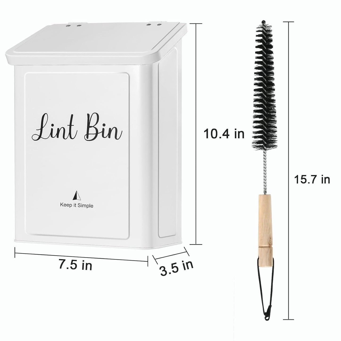 SUBEKYU Magnetic Lint Bin for Laundry Room Organization and Storage,White | Wall Mounted Metal Lint Box Holder Trash Can with Lid for Dryer,Lint Basket for Laundry Room Decor