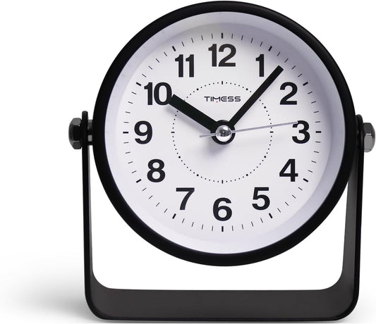 Analog Alarm Clock with Snooze & Light, Silent Non-Ticking, Yellow | On-demand light, quartz movement, battery operated, easy to set, gentle wake alarm, bedside clock for home, travel, or office