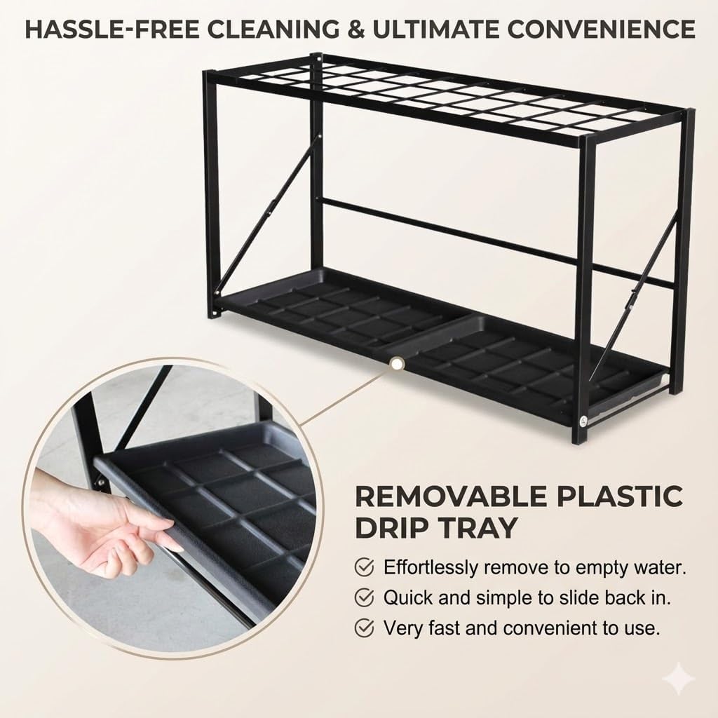 Folding Umbrella Storage Stand Rack Holder Organizer Free Standing Industrial Umbrella Rack for Entryway Home Commercial Office Hotel Entry Hallway Patio Décor with Removable Drip Tray