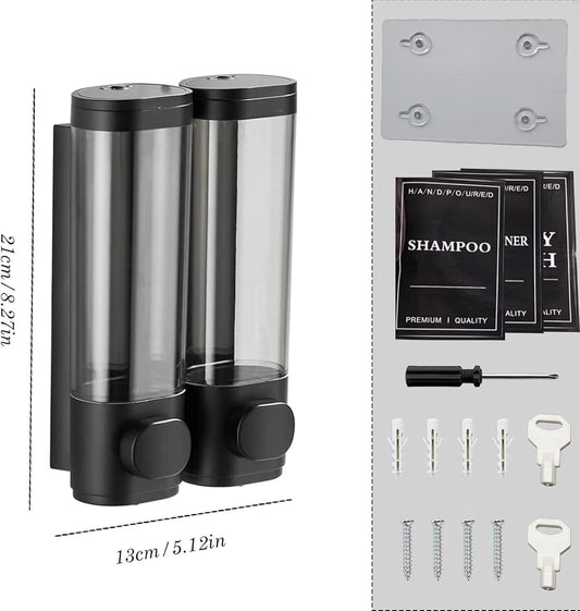 10oz/300ml Single Manual Wall Mounted Soap Dispenser, Black | Bathroom Shampoo and Conditioner Dispenser, Clear Plastic Refillable Liquid Lotion Pump Dispenser and Organizer