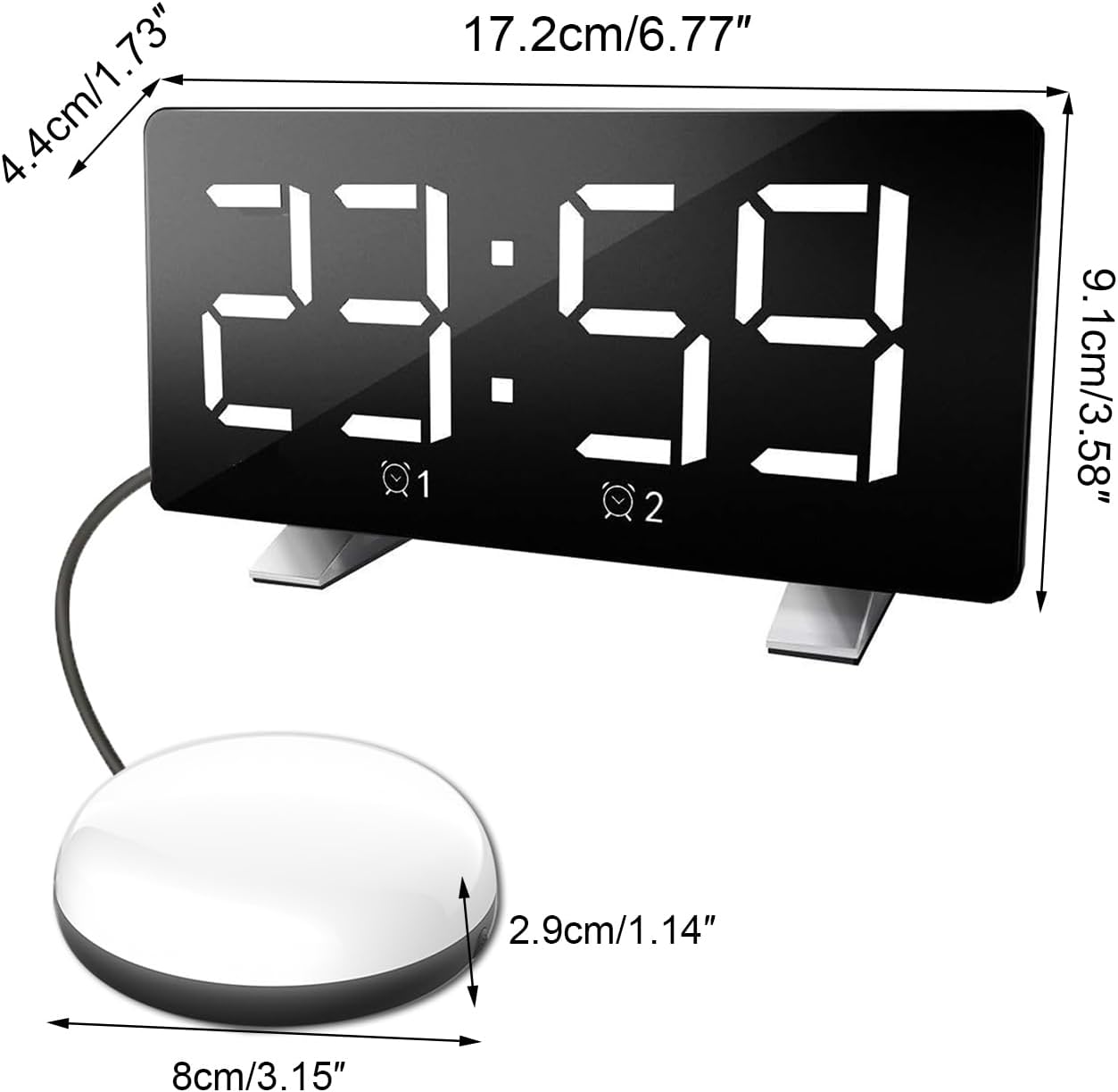 Electronic Vibration Alarm Clock with Super Loud Bed Shaker Memory Function Adjustable Brightness Volume 10 Songs Dual Alarm for Heavy Sleepers Bedroom Desk