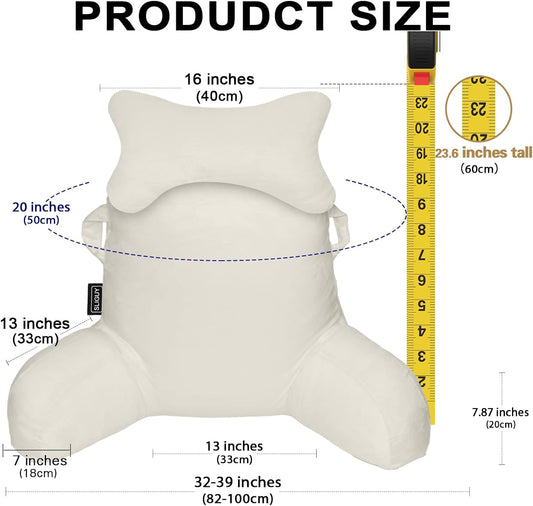 Reading Pillow for Sitting in Bed Couch Adult, Back Pillow with arm Support and Pockets, Adult Back Pillow Bed Chair for Bed Rest, Reading, Watching TV, Gaming for Boys and Girls Dark Grey
