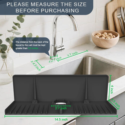 Silicone Faucet Mat for Kitchen Sink - Sink Splash Guard Behind Faucet Grey | drip catcher tray mat Upgraded design, sink backsplash guard behind faucet, dish soap sponge holder, kitchen counter Bathroom