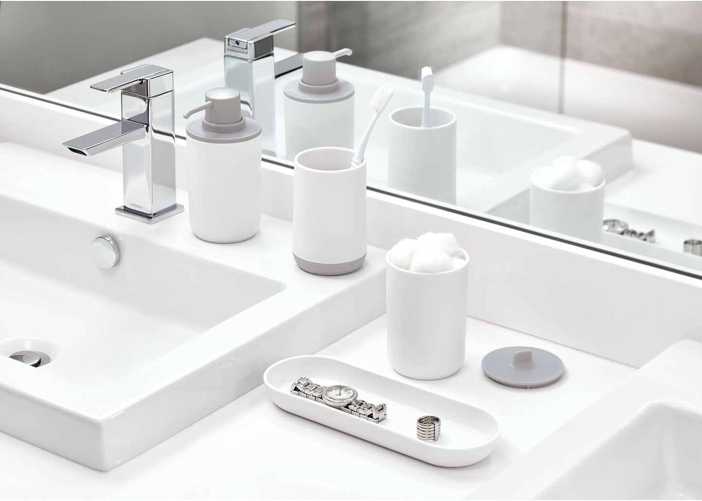 iDesign Cade Collection Toothbrush Holder, 3" x 3" x 4.5", White/Gray | For Normal Toothbrushes, For Spin Brushes, For Toothpaste