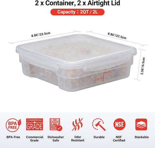 2 Pack 18 QT BPA-Free Translucent Polypropylene Airtight Food Storage Containers, Labeling Area, Stackable Bulk Storage for Flour, Rice, Sugar & Pet Food