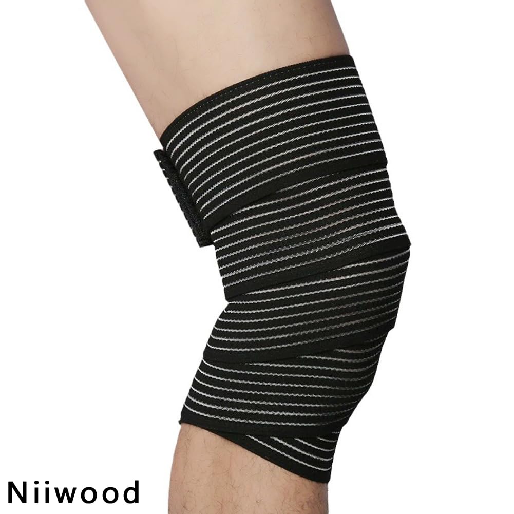 Extra Long Elastic Knee Wrap Compression Bandage Brace Support for Legs, Plantar Fasciitis, Stabilising Ligaments, Joint Pain, Squat, Basketball, Running, Tennis, Soccer, Football (Black-1pcs)