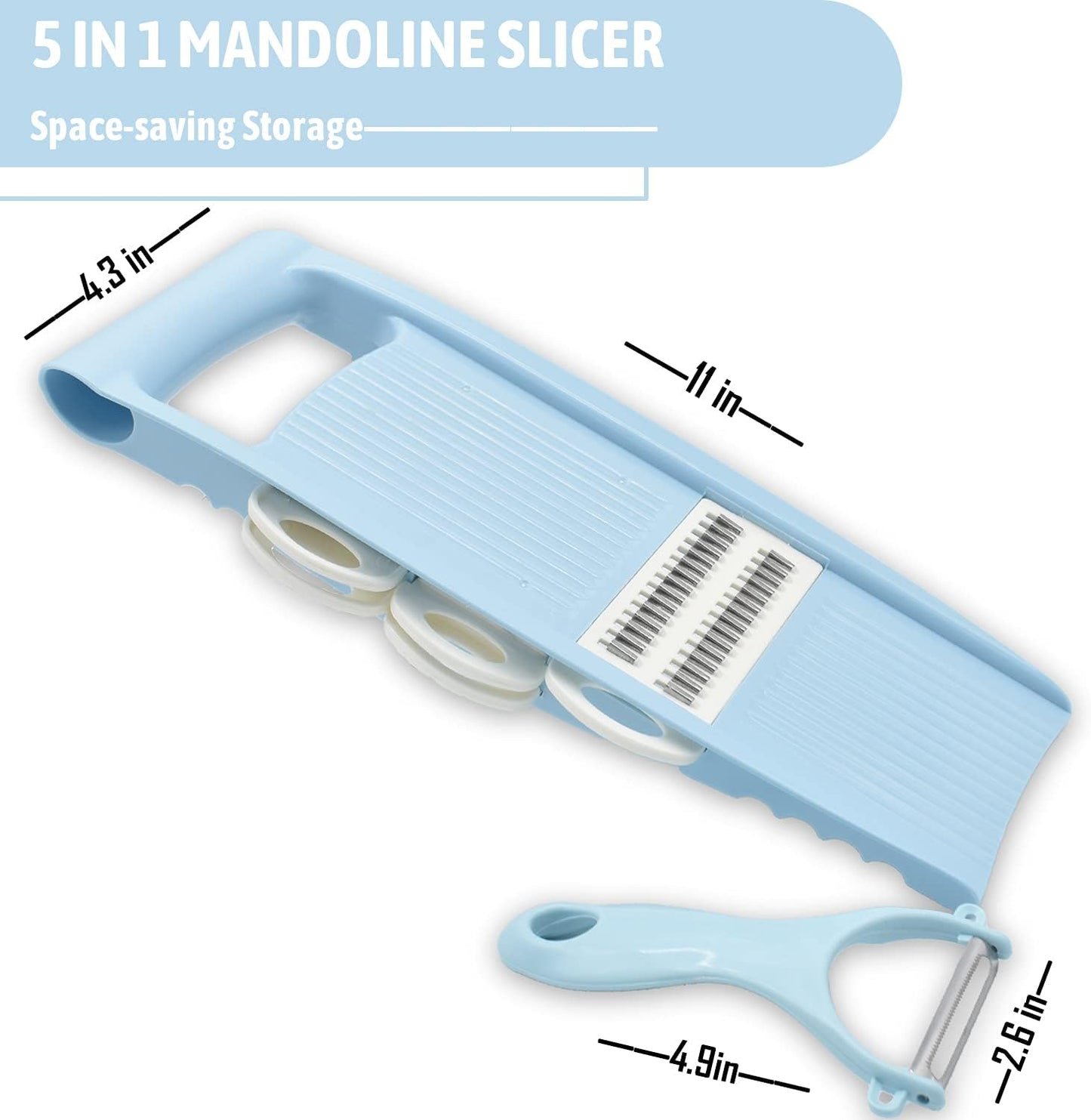NACOLUS Handheld Mandoline Slicer for Kitchen, Vegetable Slicer Multi Blade Potato Chip, Veggie shredder, Vegetable Cutter, Julienne Shredder and peeler For Small Job In Kitchen Blue