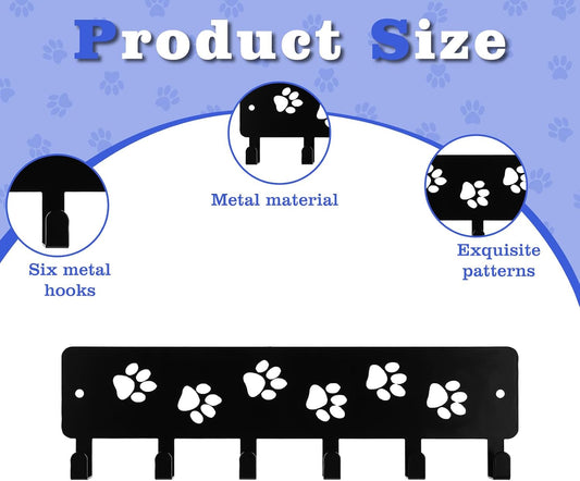 Key Holder Wall Mount & Dog Leash Holder for Wall, Metal Key Rack with 6 Hooks Decorative Animal Storage Rack Adhesive for Entrance Living Room Kitchen Dog Paws Design WallOrganizer