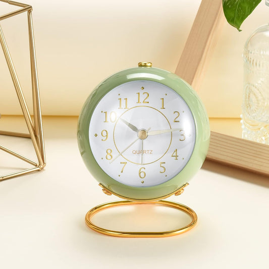 Tetino Analog Alarm Clocks,Retro Backlight Cute Simple Design Small Desk Clock with Night Light,Silent Non-Ticking,Battery Powered,for Decor,Bedrooms,Travel,Kitchen,Bedside Desktop.(White)