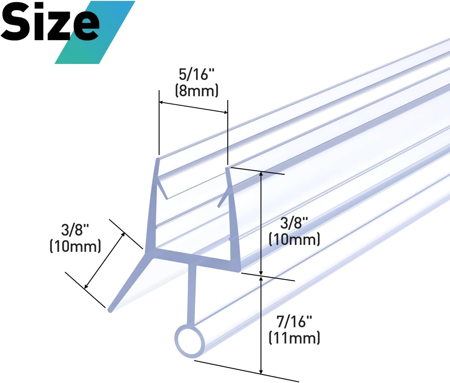 Shower Door Bottom Seal,2 PCS 3/8" X 36" | Door Sweep for 3/8 Inch Glass,Frameless Glass Door Seal Strip to Seal 11mm Gap,Stop Shower Leaks and Create a Water Barrier