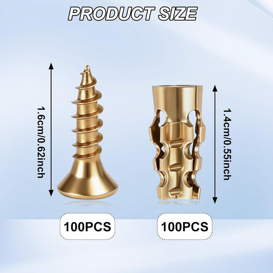 100Pcs Expansion Screws Hinge Repair Cabinet Stripped Kit for Door Hinge Repair, 6 X 14 Mm Stripped Thread Restoration Stone Expansion Anchor for Door Fastening, Short Screws with Anchors