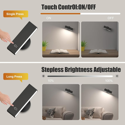 Wireless Wall Sconces 2 Pack, Rechargeable Reading Light for Bed Dimmable