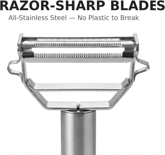 Sunkuka Potato Apple Vegetable Peeler Julienne Peeler for Kitchen - 3 in 1 Y Peeler for Fruit Veggie Carrot Cucumber Zucchini, Sharp Stainless Steel Peeler with Cleaning Brush