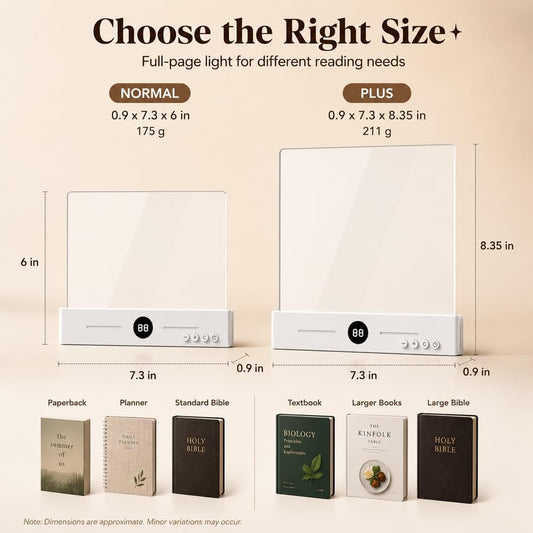 LED Page Reading Light, Rechargeable Flat Book Light, Normal White | Flat Rechargeable Page Light with Timer | 3 Light Modes | Stepless Dimming | Clear Acrylic Panel for Dorm Reading