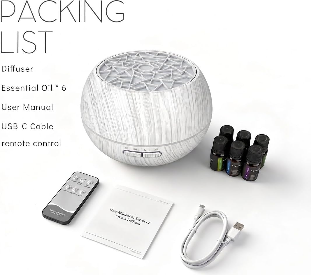 550ml Essential Oil Diffuser, Ultrasonic Aromatherapy Humidifier with Remote,7 LED Colors,Timer Settings,Auto Shut-Off, Cool Mist Diffuser for Home, Bedroom, Office, Spa