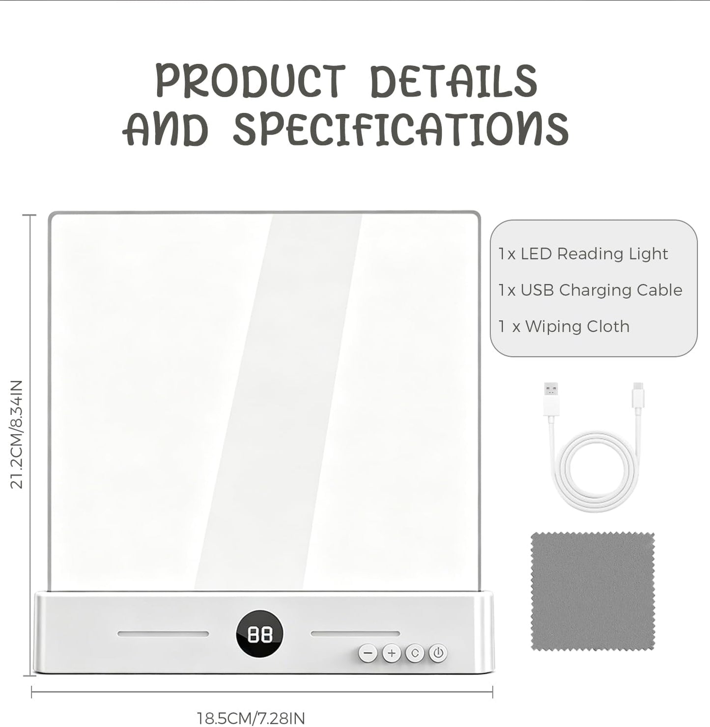LED Book Light and Night Light, 3 Color Temperatures & Stepless Dimming | Large Eye-Caring Clear Flat, USB Rechargeable, Reading in Bed at Night for Book Lovers, Students (8.4" x 7.3")