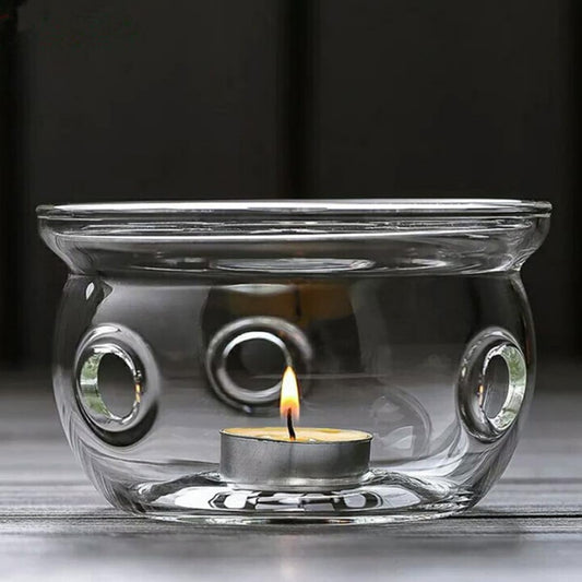 TIDTALEO Glass Teapot Warmer and Coffee Warmer Set, High Borosilicate Glass with Round and Heart-Shaped Heating Bases, 2pcs Tea Accessory for Home and Office Use