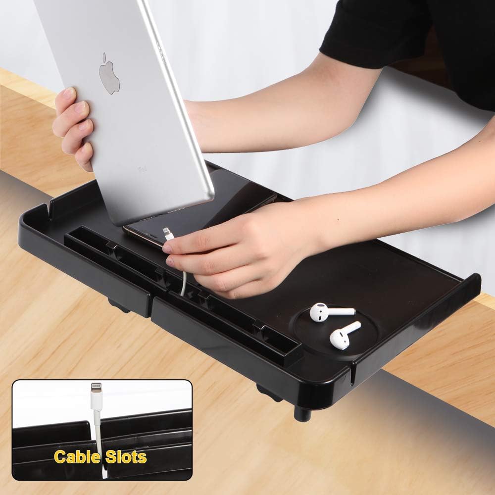 Forzaddik Floating Nightstand Bed Side Shelf Tray, for Bunk Bed/Kids Room | Bedside shelf tray with cup holder, phone/tablet slots, cable holders. Clamp fits 0.6"-3.4" bed frames.Easy install