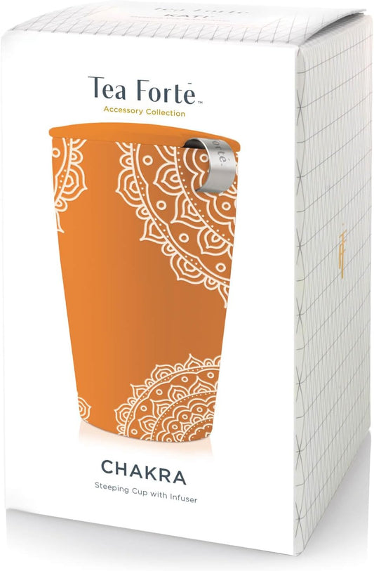 Tea Forte Double-Walled Ceramic Kati Cup, Removable Stainless Steel Infuser Basket and Lid, Steeps 12 oz Loose Leaf Tea, Dishwasher & Microwave Safe, Cherry Blossom | Insulated Ceramic - Stainless Steel Loose Leaf Infuser - Keeps Tea Hot Longer - Lid