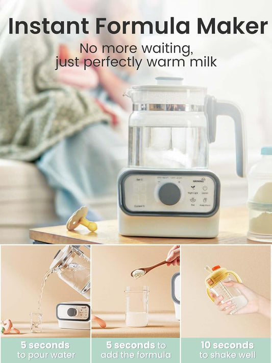 GROWNSY Baby Instant Warmer & Glass Water Boiler with LCD Display and Timer | Accurate Temperature Control for Formula, Coffee and Tea, 1.2 Liter Electric Kettle,Water Warmer for Baby Formula