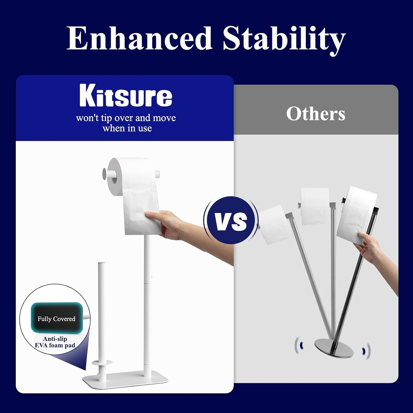 Kitsure Toilet Paper Holder Stand, Bathroom Storage, Medium, Black | Large Capacity Toilet Paper Holder for 4 Rolls, Rustproof Toilet Paper Holder Free Standing, Non-Slip Stable Base