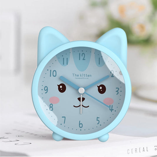 3" Cat Silicone Analog Alarm Clock Silent Non Ticking Backlight Desk Clock