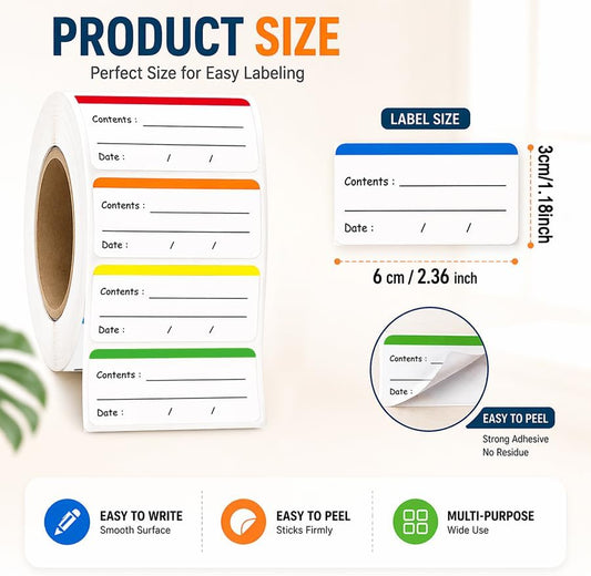 500 pcs Food Labels, 1.18 x 2.36 Inch Freezer Labels, Removable for Food Containers, Mason Jars, Water/Oil/Tear Resistant, No Residue Food Storage Labels, Perfect for Kitchen