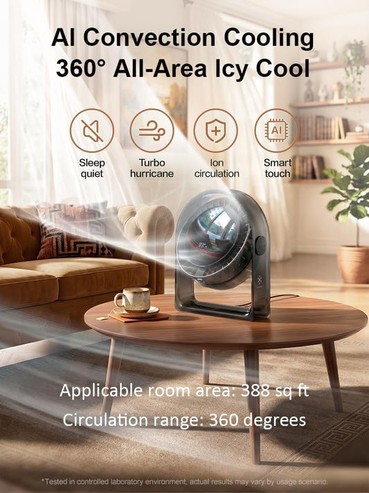 2026 Quiet USB Desk Fan,4 Speeds, 120°Tilt, table Fan for bed & Office | Air Circulator Mini Fan Bedroom,Translucent Black, Portable Smart Display Fan,Low Noise,7 Blades,Cool Room In 3 Mins