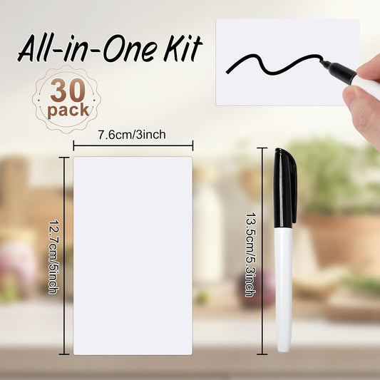 Dry Erase Labels 30 Pack 3x5Inch Reusable Whiteboard Sticky Notes Dry Erase Stickers Whiteboard Sticky Labels with Pen Tear Resistant & No Residue for Storage Bins Home Office Organization