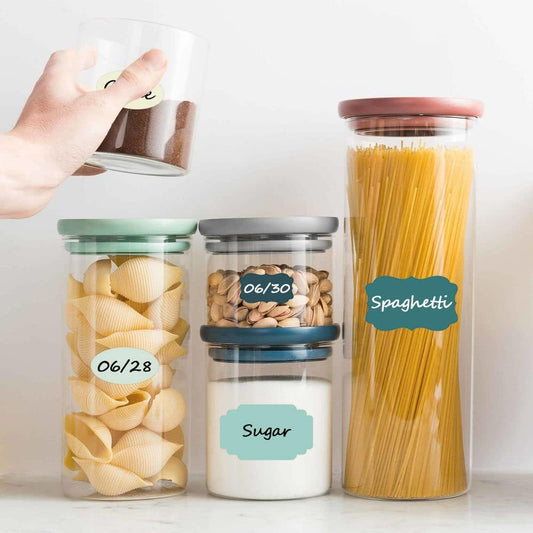 120pcs Colored Chalkboard Label Stickers with 2 Markers, Assorted Shapes Removable Waterproof Self-Adhesive Kitchen Write-on Labels for Food Storage Container Spice Jar Bottle Storage Bin