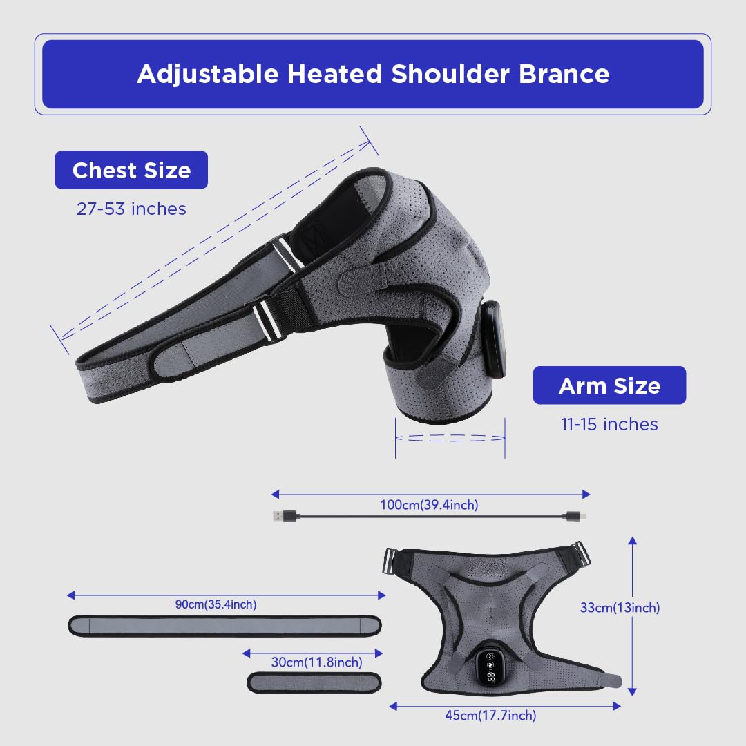 Heated Shoulder Wrap - Cordless Heating Pad Massager With Vibration, 3 Heating and Speed Adjustable Settings, Wearable Brace (2)