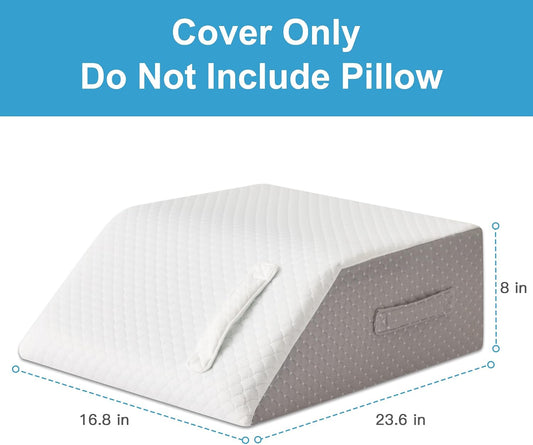MEGCXIT Leg Pillow Elevation Blood Circulation Cover, Leg Wedge Pillow Case, Leg Elevating Pillowcase for After Surgery, Foot Knee Pillow Replacement Cover Only, 23.6×16.8×8 Inch, White/Grey