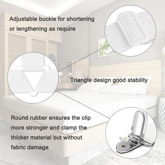 Bed Sheet Holder Straps, Heavy Duty Adjustable Elastic Sheet Clips, Fitted Sheet Holders for Corners Keep Sheets in Place, Easy Install Mattress Firm Tight Accessories 4 Pack White