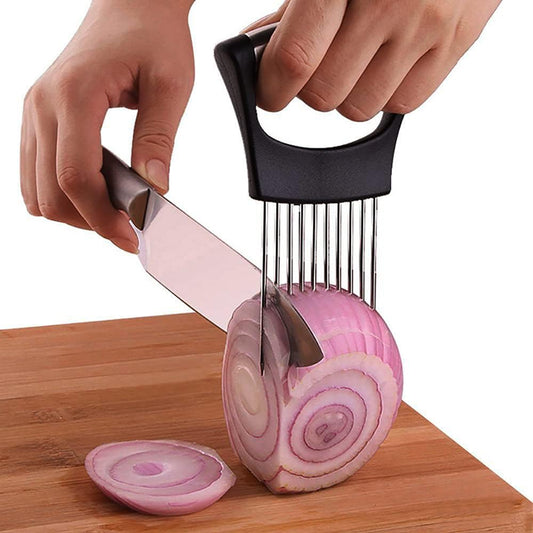 Stainless Steel Onion Cut Holder Slicer With 10 Even Prong Easy Hold Vegetable To Cut Tomato Lemon Potatoes And Loosen Meat Kitchen Tools(Silver)