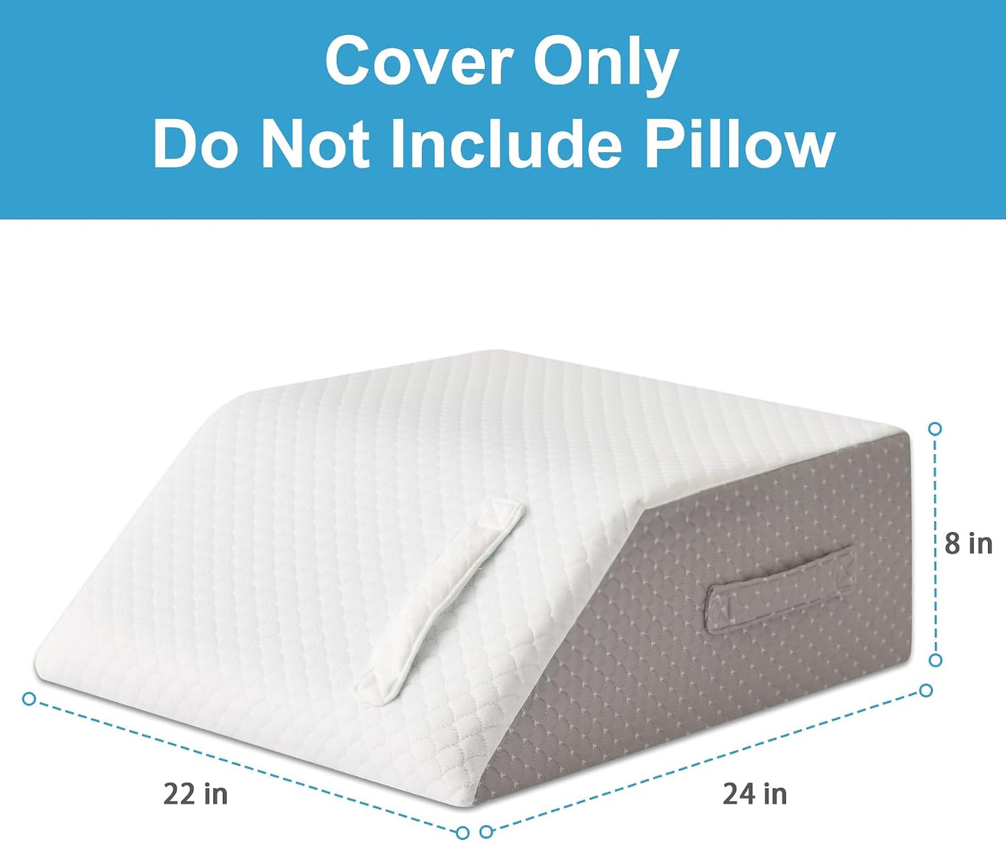 MEGCXIT Leg Pillow Elevation Blood Circulation Cover, Leg Wedge Pillow Case, Leg Elevating Pillowcase for After Surgery, Foot Knee Pillow Replacement Cover Only, 23.6×16.8×8 Inch, White/Grey