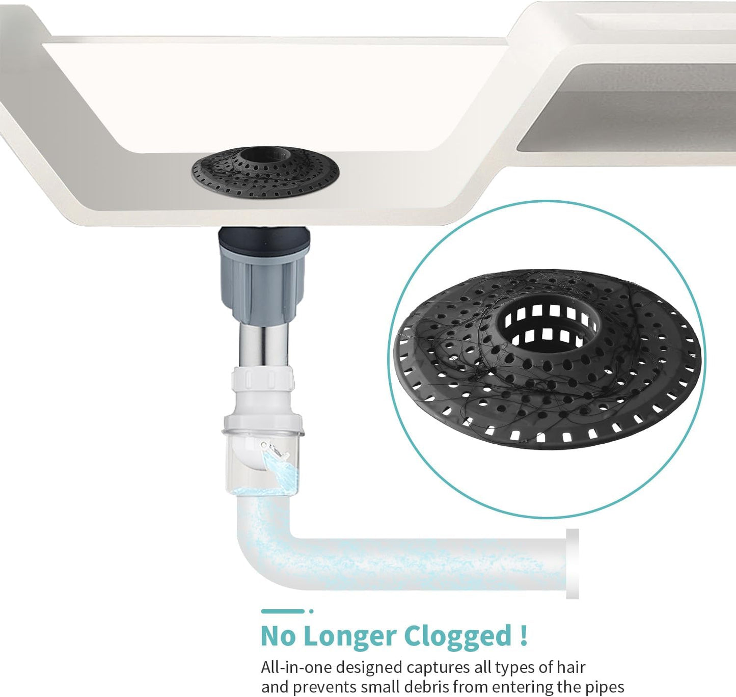 Aluvor Bathtub Drain Hair Catcher,Silicone Tub Hair Catcher Drain Protector | Collapsible Shower Hair Drain Catcher Strainer for 1.48'' to 1.76'' Flat Regular Drains, 3PCS/Grayish-White