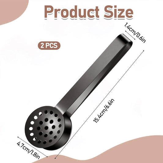 Stainless Steel Teabag Squeezer Tea Tongs Filter Spoon, 2 PCS Tea Bag Squeezer Tongs, Round Teas Bag Clip Clamp for Home Kitchen Bar Tools Teas Drinkers Accessories (Black)