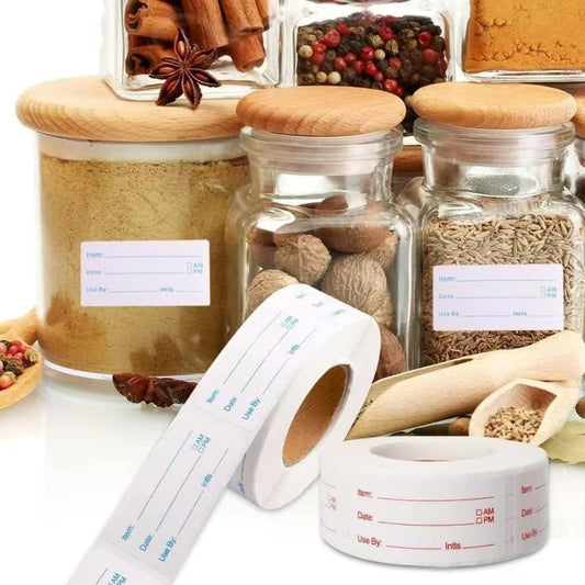 1000PCS Food Storage Labels, 2 Rolls Removable Freezer Labels, Waterproof Oil Resistant Food Date Stickers, Meal Prep Labels for Containers, Refrigerator, Kitchen Organization (Red + Blue)