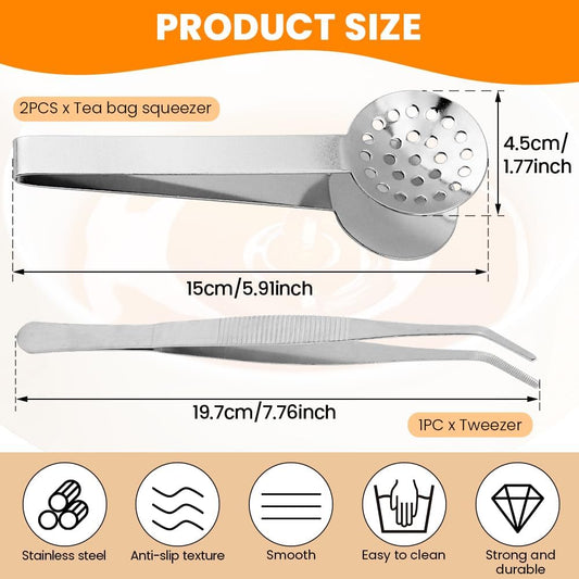 2 Pcs Stainless Steel Tea Bag Tongs and Squeezer, 6 Inch Anti-Slip Tea Bag Strainer Clips for Tea Bags, Herbs, Sugar Cubes and Ice Cubes, Kitchen and Bar Accessories