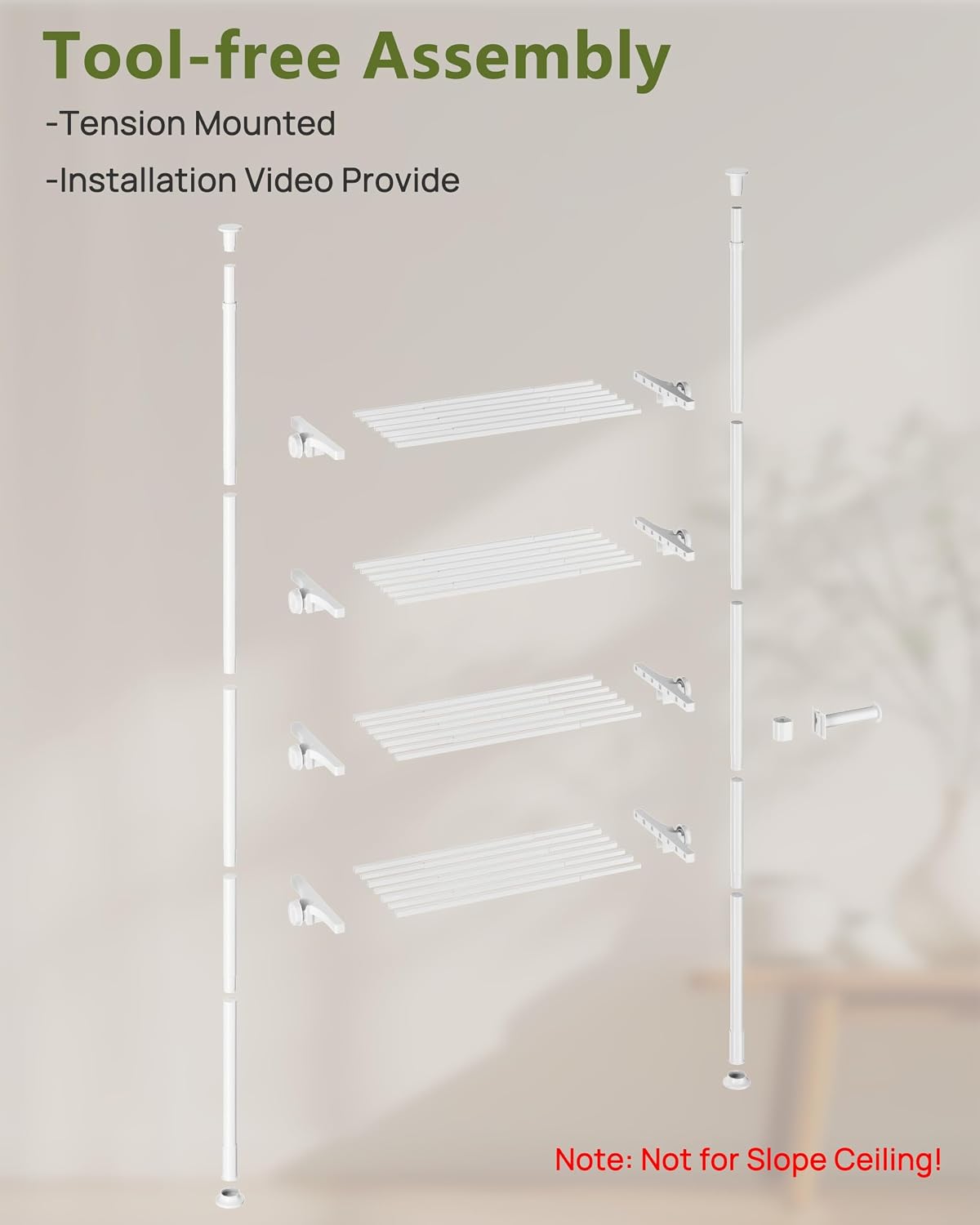 ALLZONE Adjustable Over The Toilet Storage Shelf, 4-Tier Ample Bathroom Organizer and Storage, Tension Mounted Above Toilet Storages Cabinet for Versatility, Fits 66-113 Inch Heights, Black