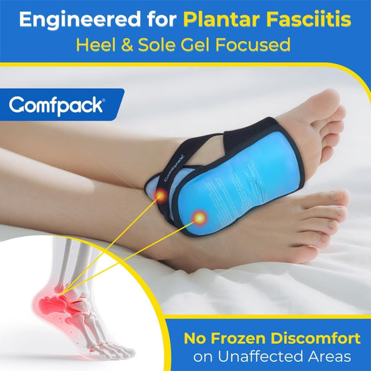 Comfpack Plantar Fasciitis Relief Ice Packs, 2PCS Heel Ice Pack Warp | Heel & Sole Gel Coverage, Adjustable Reusable Hot Cold Therapy Foot Ice Pack Wrap for Heel Spurs, Achilles Tendonitis