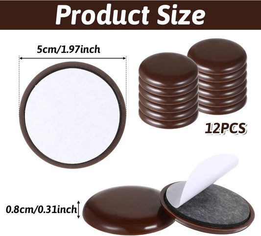 12Pcs Furniture Sliders for Carpet, 2-inch Self Adhesive Chair Gliders Stick Furniture Movers for Easy Moving on Carpet and Hardwood Floors(Coffee)