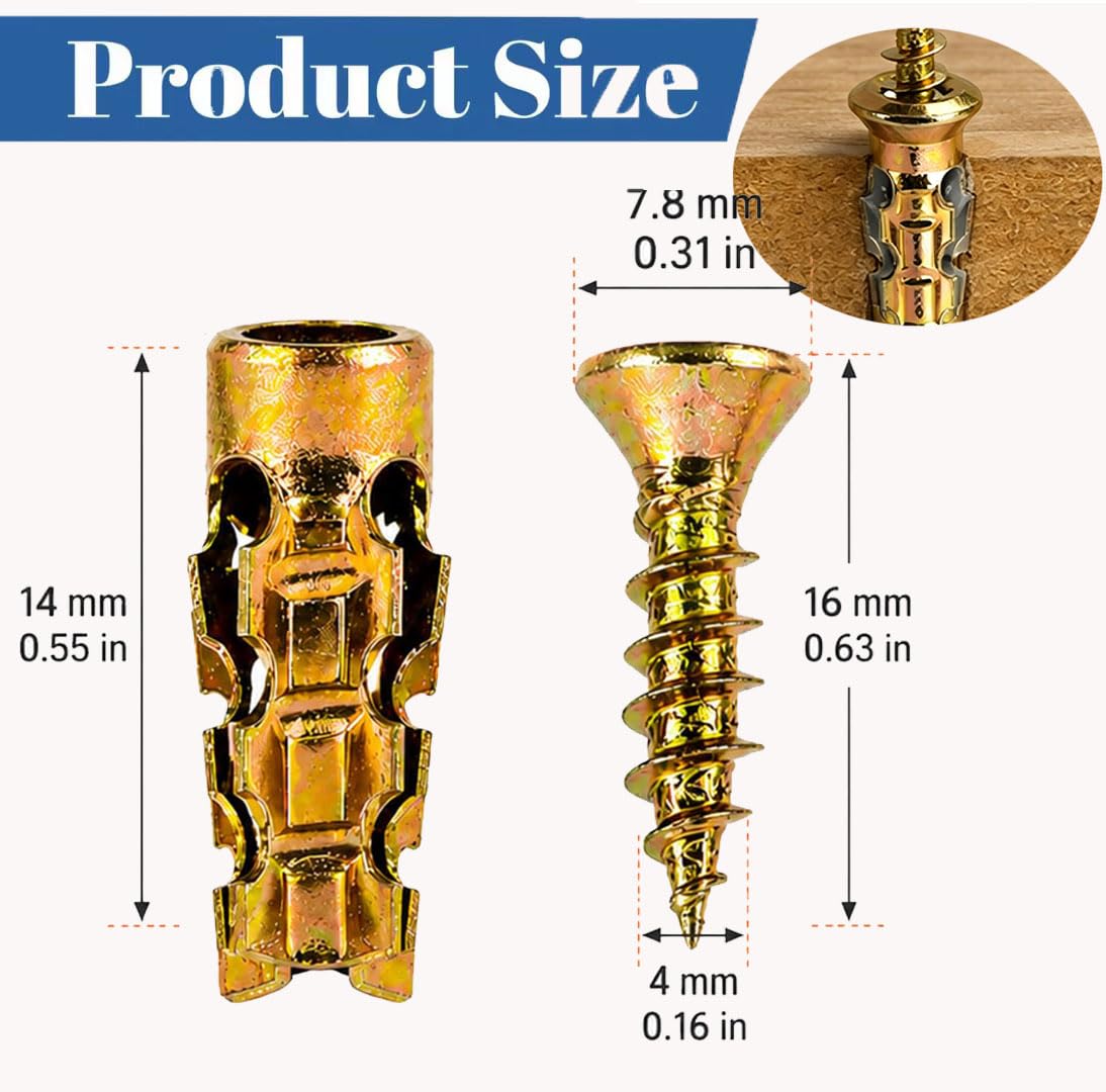 6×14mm Short Expansion Screw Set, 50pcs for Cabinet Hinge Repair and Stripped Thread Restoration, Secure Cabinet Door Fastening, Suitable for Tile Stone Wood and More