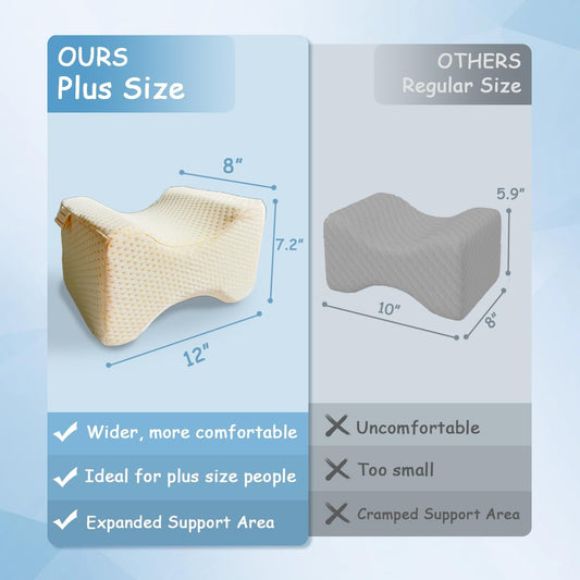 King Mills Plus Size Knee Pillow for Sleeping, Extra Large | Side Sleeper Pillow Between Legs, Memory Foam Ergonomic, For Back Pain and Sciatica, Two Replaceable Cover