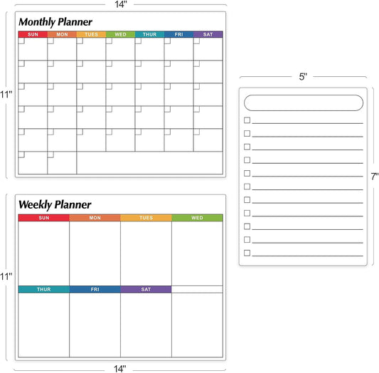 Dry Erase Magnetic Calendar for Refrigerator, 3 Pack- Monthly & Weekly & Daily Planner Magnet Whiteboard for Fridge Wall Door - Shopping, Meal/Menu, To Do List, Family Schedule Planning Board, 14"x11"