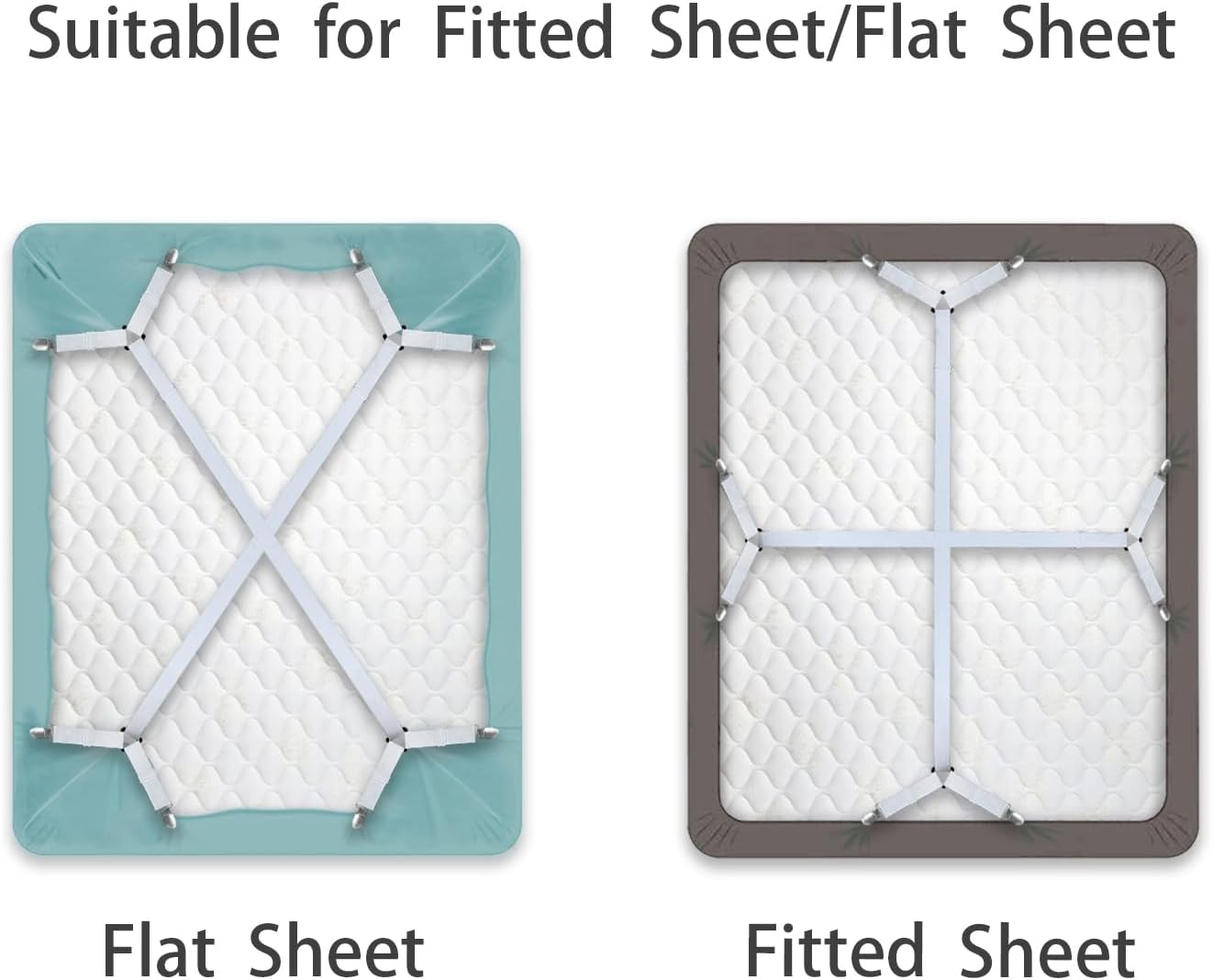Bed Sheet Straps/Fitted Sheet Holders for Corners - Keep Your Bed Sheets Firm & Tight with Premium Bed Scrunchies, Sheet Clips White-2Pack